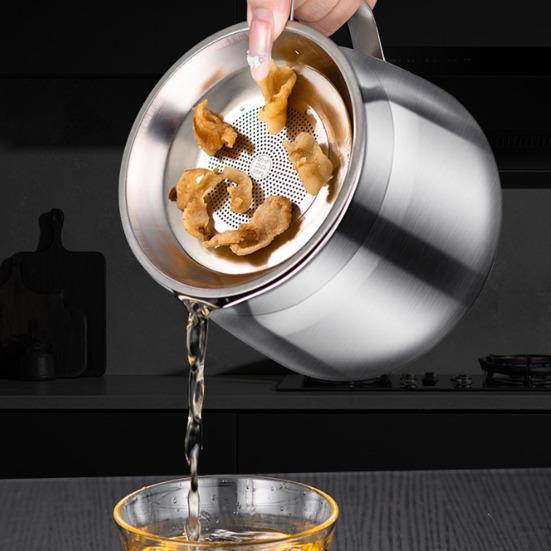 Bacon Grease Container with Strainer And Lid 1.5/2L Stainless Steel Container for Frying Oil Storage Pot Fat Storage Easy-Grip Handle