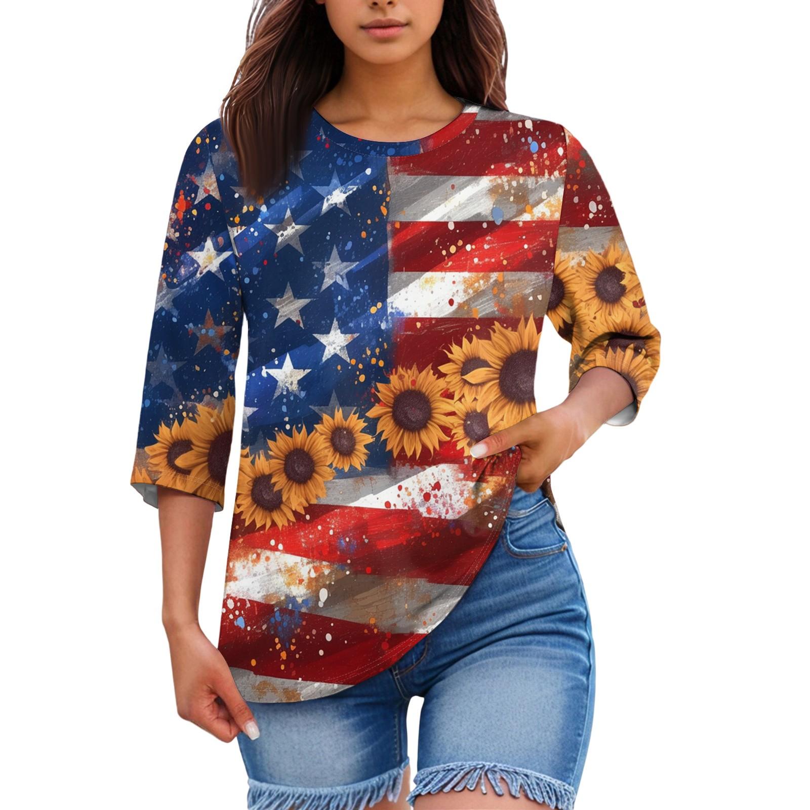 

Женский топ с цветочным принтом, круглым вырезом и рукавами три четверти, футболка XXXXL шафрановый