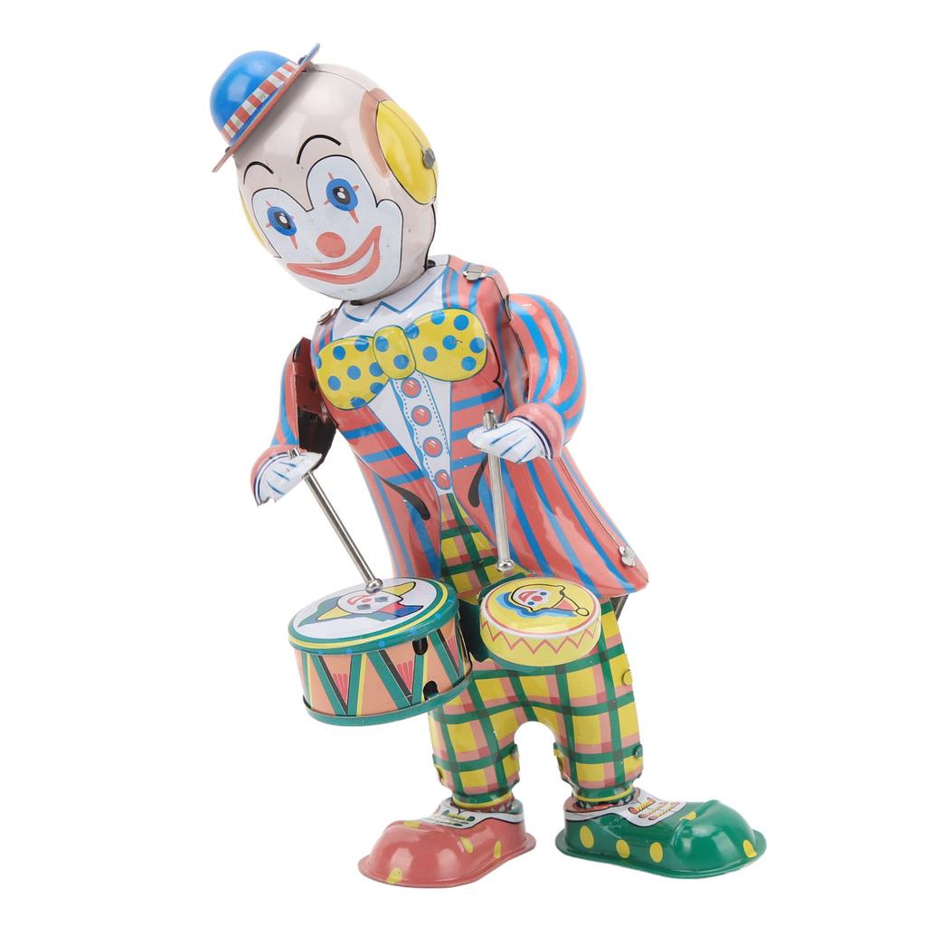 Aufzieh-Clown Blechspielzeug Retro Uhrwerk Clown Schlagzeuger Figur Vintage Clown Spielzeug für Kinder Schreibtisch