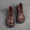Johnature Genuine Leather Round Toe Thick Sole Pumps Casual Comfortable Hook & Loop Women's Shoes