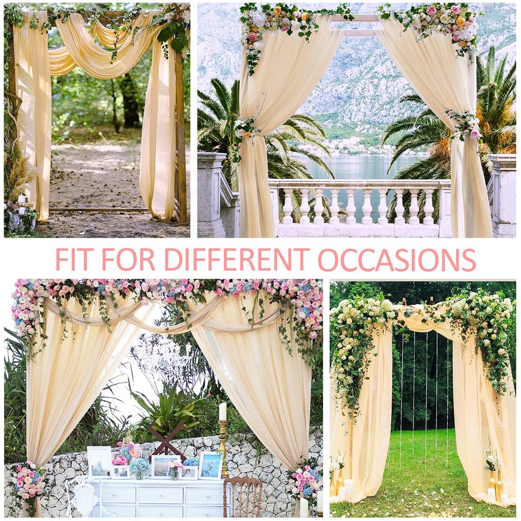 Wedding Arch Draping Fabric, 1 Panel 6/10M Champagne Sheer Backdrop Curtain Wedding Arch Decorations for Wedding Party Ceiling