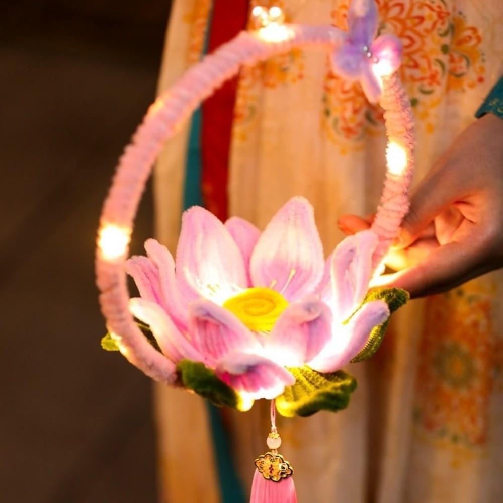 3D Twisted Stick Lotus Flower Lantern Luminous Handheld Lantern  Traditional Decor