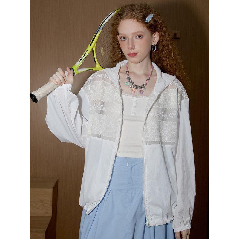 Coolhut2026 Spring and Autumn Style Hollow Lace Embroidered Crochet Hooded Sunshade Women's Lightweight Jacket