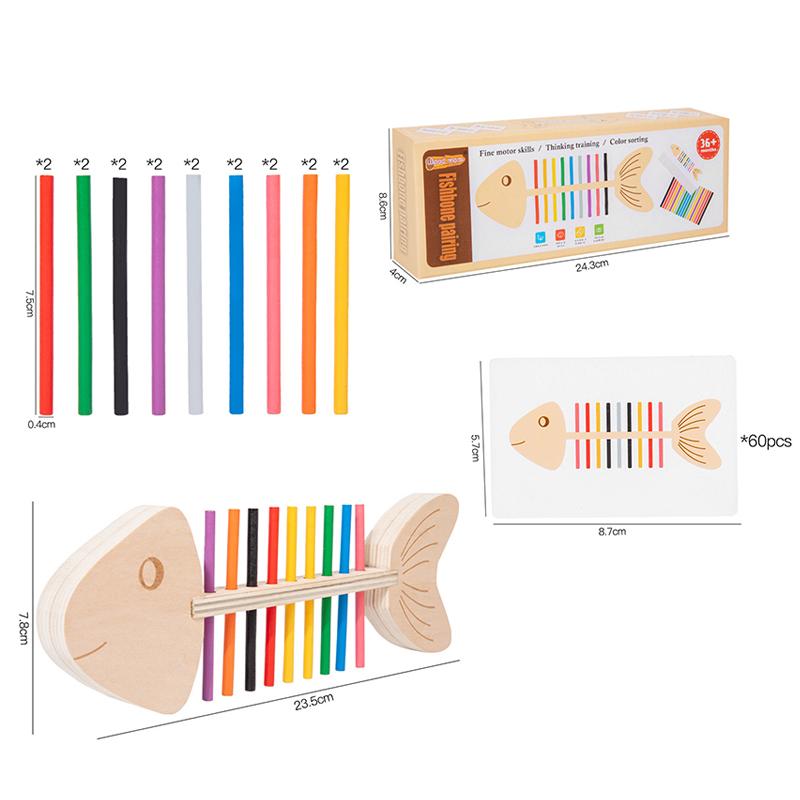 Fischgräten Holz Paarung Kinder Puzzle Farberkennung Frühe Bildung Feinmotorik Trainingsspielzeug Montessori Lehrmittel