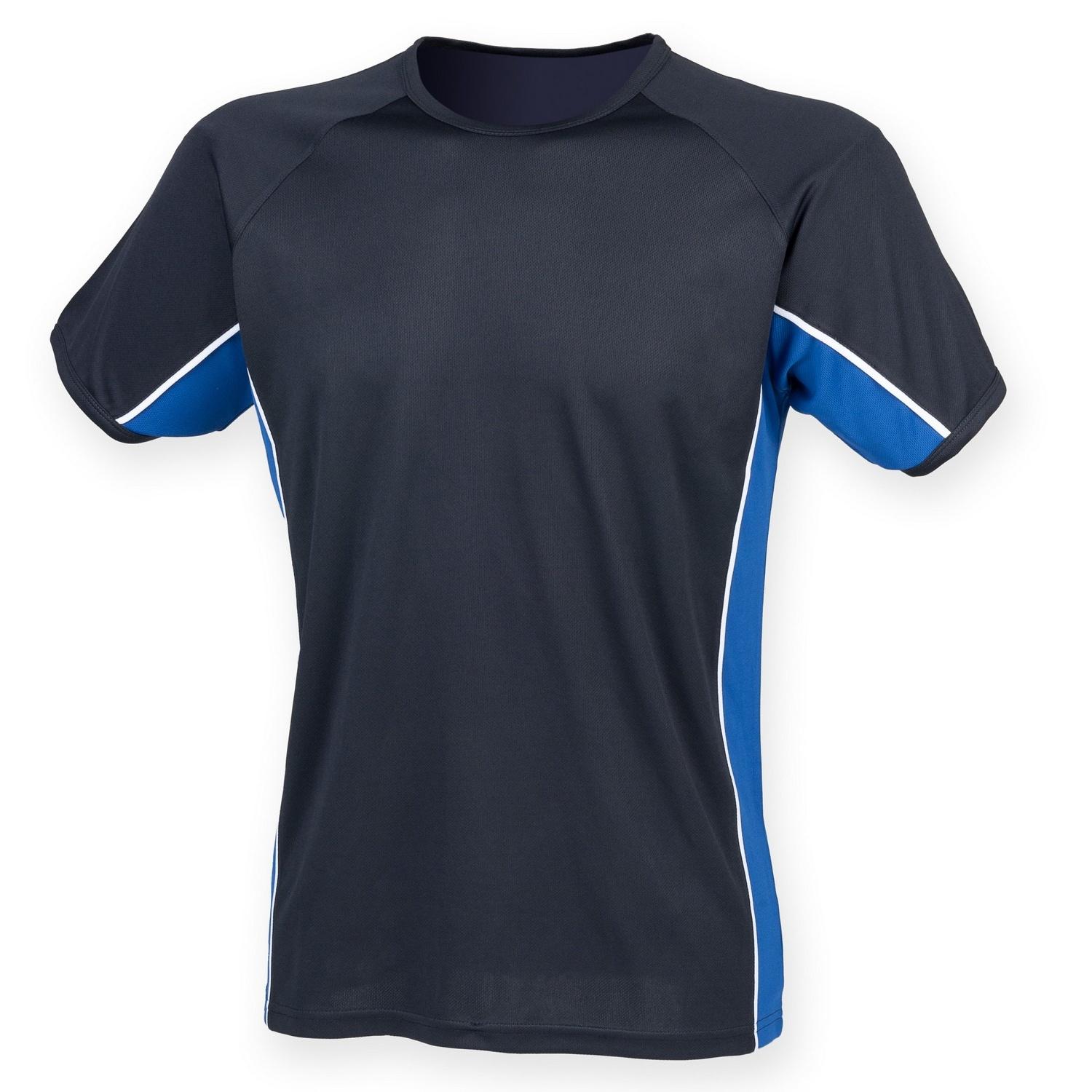 Finden & Hales Camiseta deportiva de manga corta con panel de rendimiento para hombre S azul oscuro/blanco