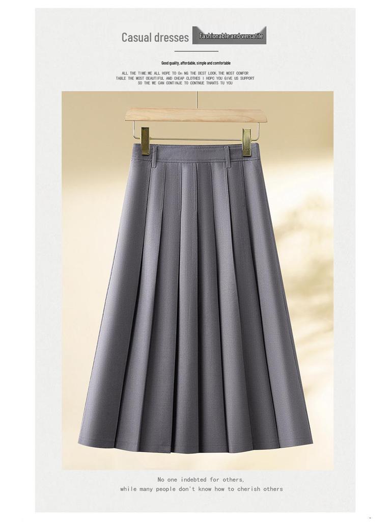 Women's High-Waisted A-Line Pleated Skirt - Spring 2025 Collection, Elegant Medium-Long Length