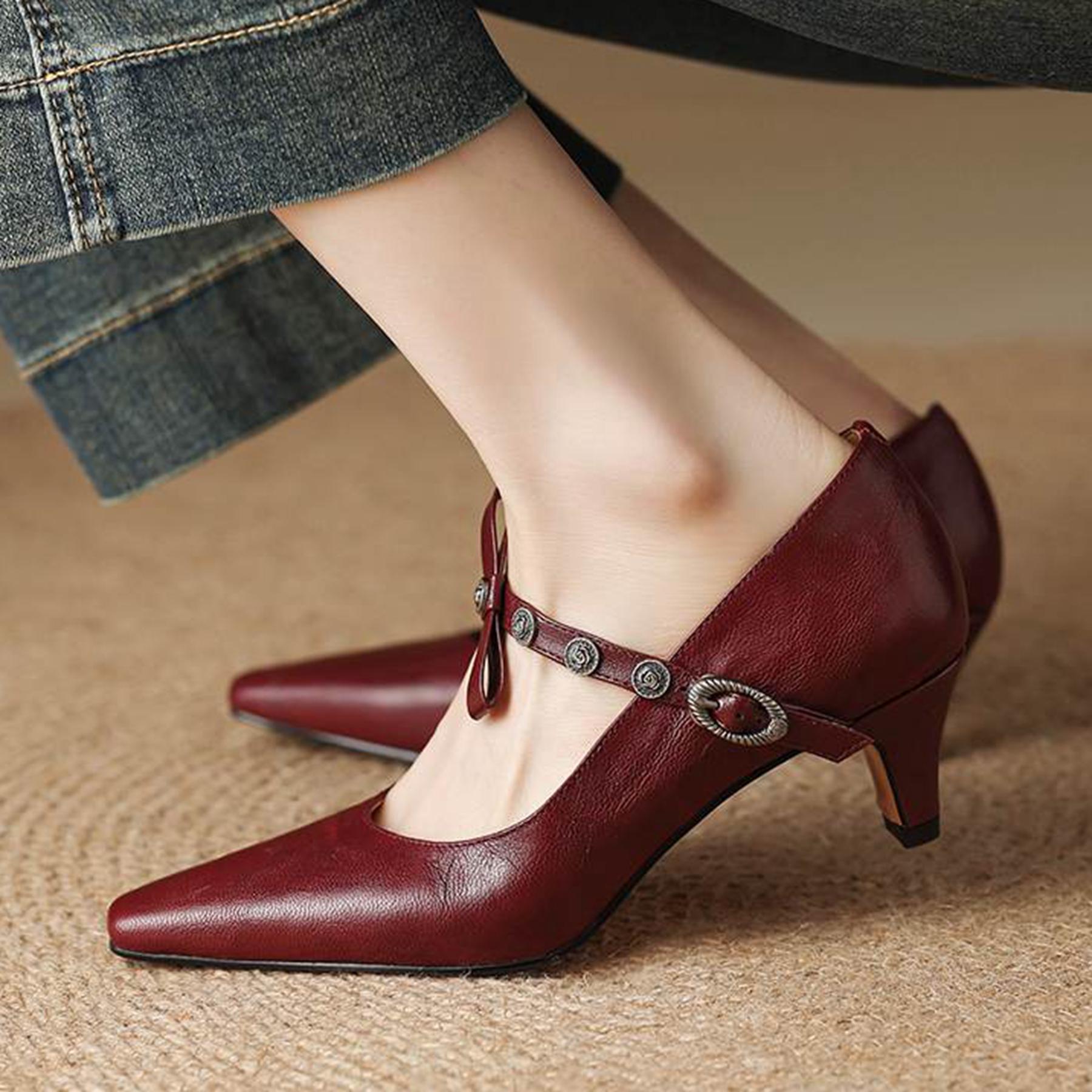 

Krazing Pot Sheepskin Vintage Square Toe Size 40 Med Heels Metal Rivets Fashion Gladiator Autumn Pumps 34 винний