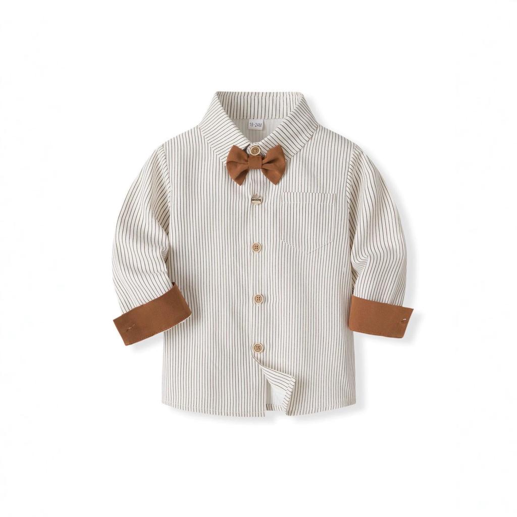 Gestreept Shirt & Bretelsbroek Set met Strik voor Jongens - Formele Lente/Herfst Kleding voor Heren, Nieuwe Aankomst Kinderen Buiten 2-Delig Outfit