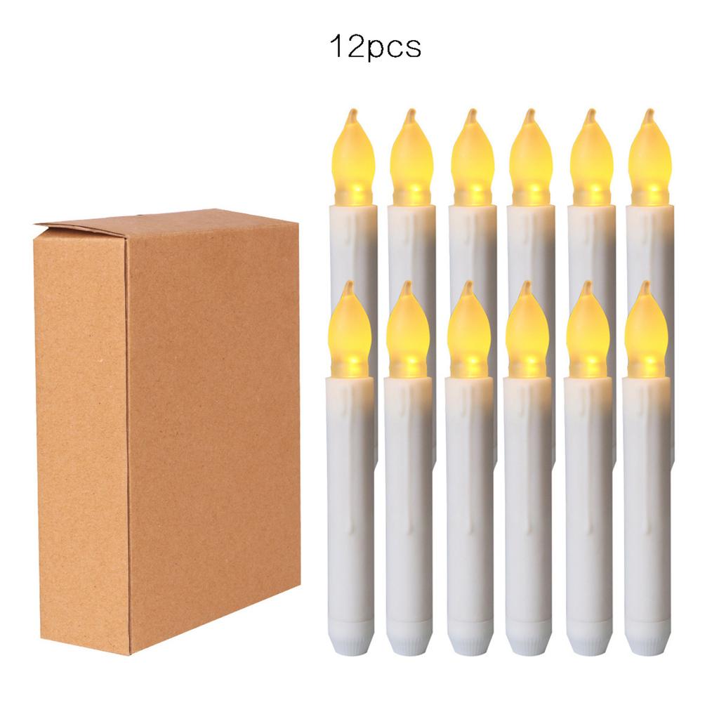 12pcs LED Electronic Candle Lights Long Pole Candle Lights Flameless Taper Christmas Decoration Candle Lights