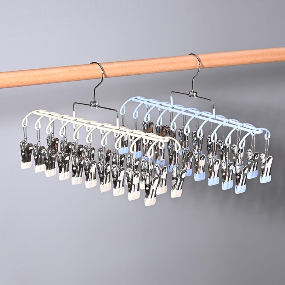 Stainless Steel Clothes Hanger with 20 Clips Sock Hangers Laundry Drying Rack for Socks Underwear