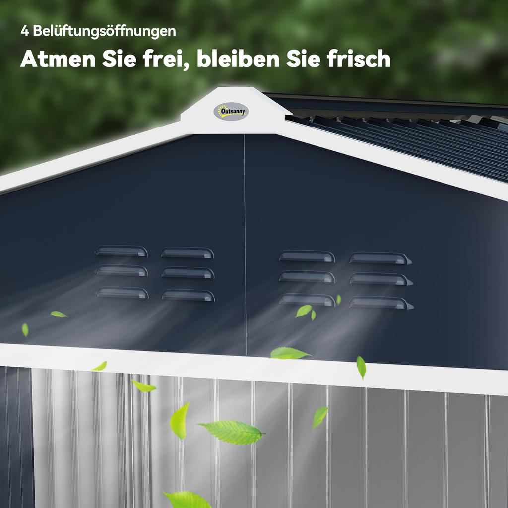 Metal Tool Shed with Sliding Doors and Ventilation Windows, 277 X 195 X 192 Cm, Dark Grey
