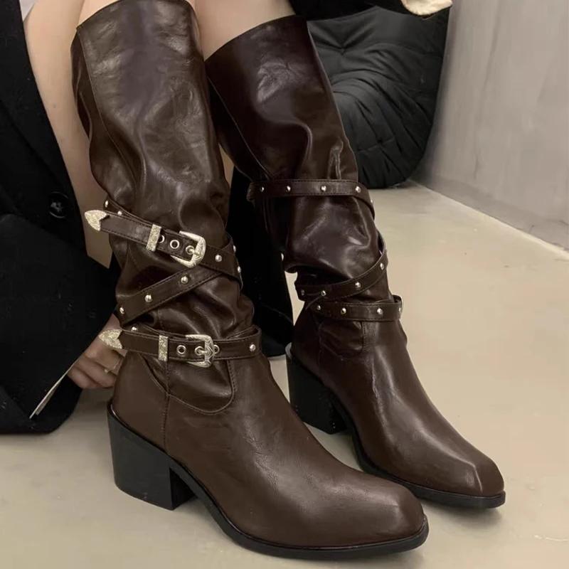 Hot Selling Long Boots for Women High Heels Shoes Fashion Goth Chelsea Boots Winter Woman Pumps 2025 New Chunky Mujer Botas