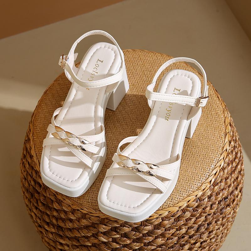 Aphixta 8.5cm High Heel Sandals Peep Toe Buckle Shoes Woman Platform Cross Straps Summer High Heel Shoes Female Size 41