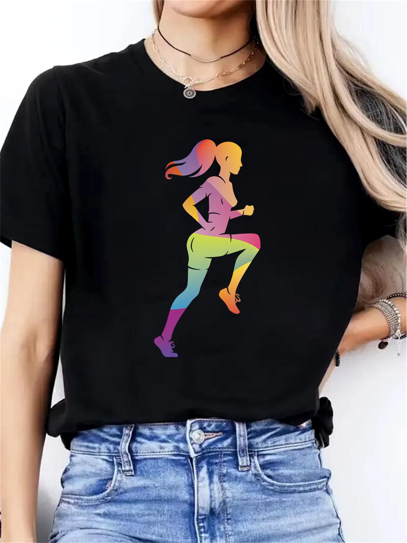 

Ropa De Mujer Womens Gradient Running Graphic TShirt Casual Round Neck Activewear Stretchy Polyester Fabric Clothing 4XL