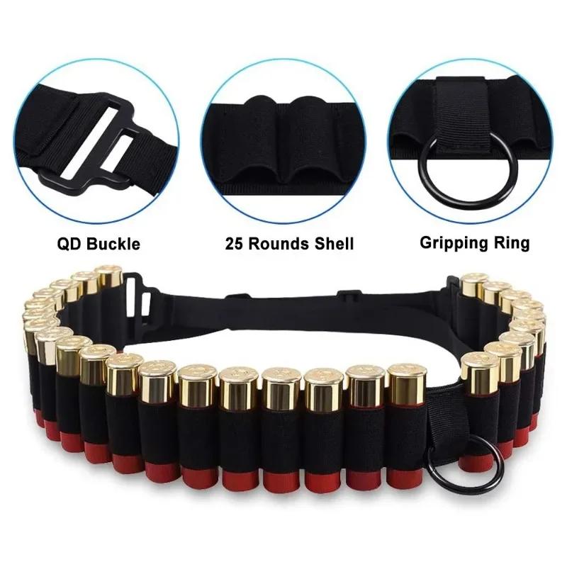 Tactical 25 Rounds Ammo Shell Holder Belt 12 Gauge Ammo Pouch Military Shotgun Cartridge Belt Waist Bullet Cartridges Holster