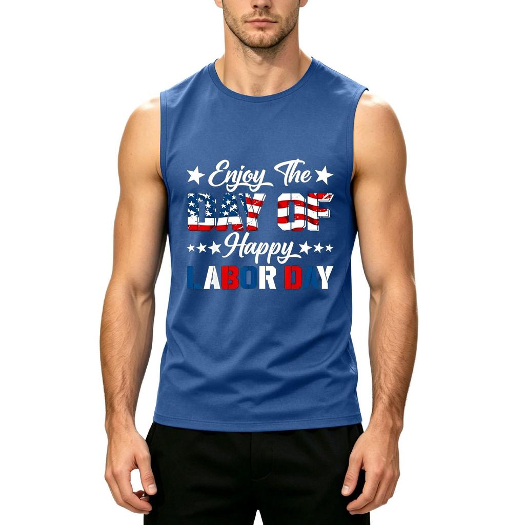 Men Sleeveless Tank Top Casual Muscle Shirt Lightweight Summer Workout Gym Athletic Fit Printed Design