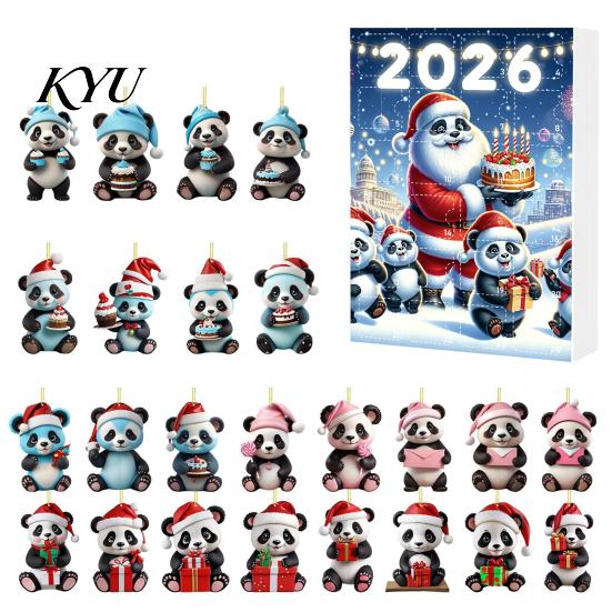 Creative Holiday Ornament Christmas Panda Advent Calendar, 24 Days Countdown Contains Acrylic Party Favors Ornaments, Cute Hanging Decorations