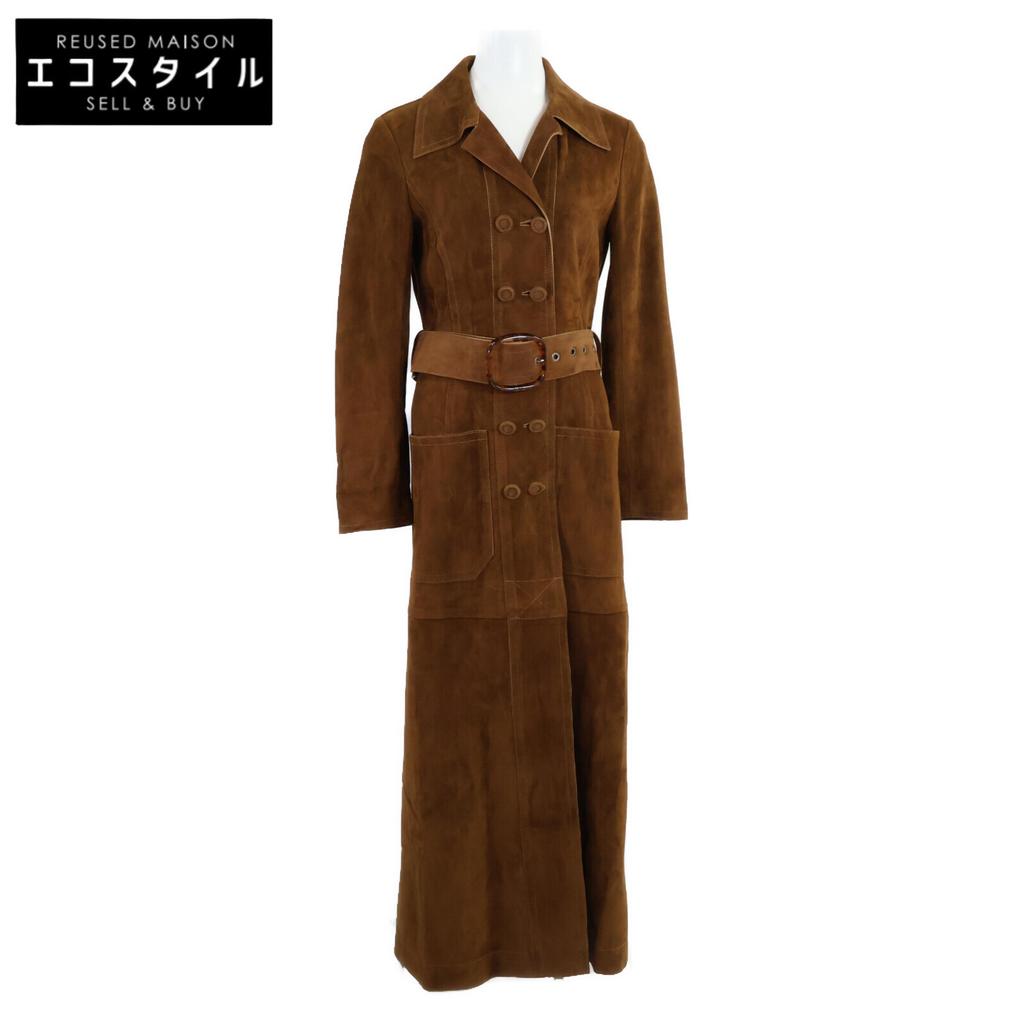 Fendi [Good Condition/domestic Regular] FPS807AC2W Calf Leather Long Trench Coat 36 BrownUsed