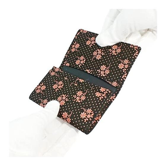 Inden-ya Inden Large Capacity Card Case, Deer Leather, Black with Pink Cosmos Pattern, 2501-51-175, Gusseted Pocket x 1, Pockets x 2, Made in Japan