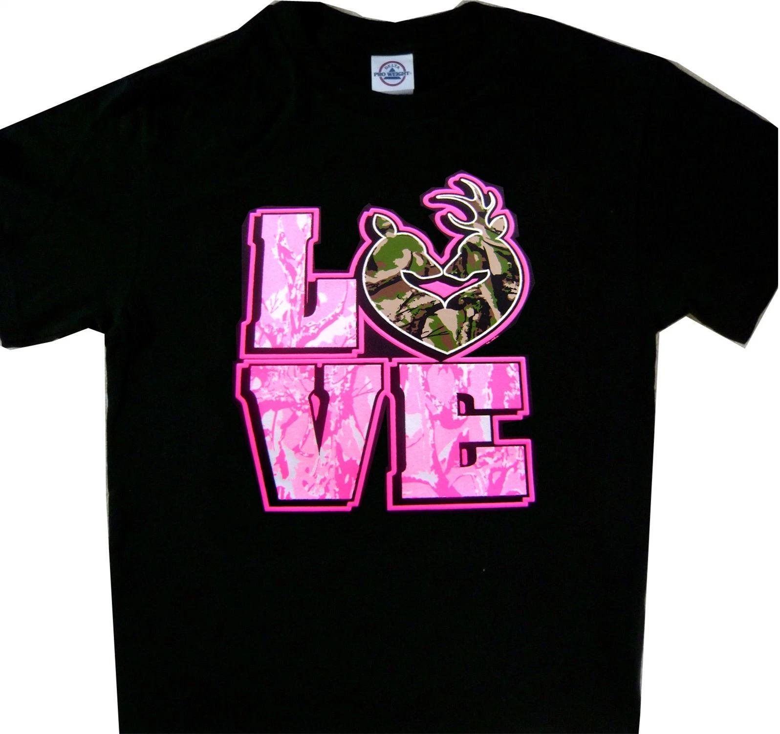 Love Camo Pink Deer Tee Black Shirt New Shirt 4XL