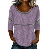 Women's Fashionable Casual Floral Print Seven Quarter Sleeved Round Neck T-Shirt Top