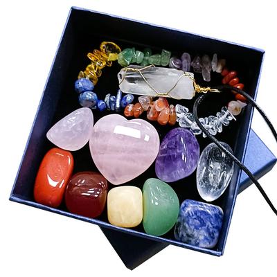 Premium Crystals Kit 7 Chakra Hexagonal Column Bracelet Set Irregular Yoga Stone Spiritual Massage S