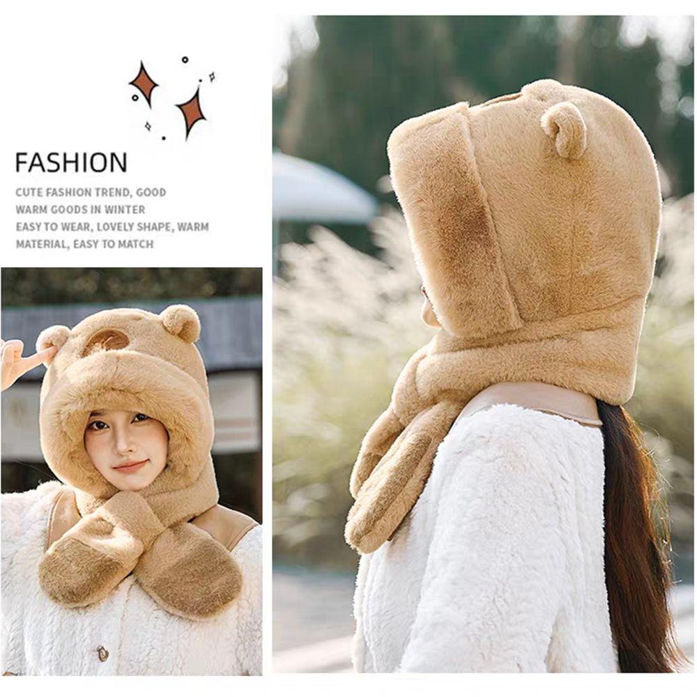 Thickened Winter Integrated Cap Scarf Soft Plush Plush Hat Scarf Set  Winter Season
