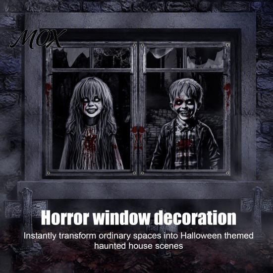 Holiday Window Display 2Pcs Halloween Horror Clings, 80x120cm Spooky Ghost Skeleton Haunted House Decorations Decal Stickers for Glass, Party Sign in