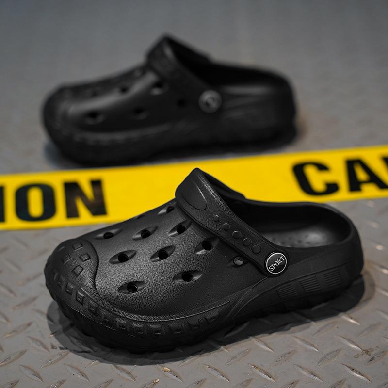 

Children s hole shoes summer bag head slippers children s home middle-aged older children soft-soled spring and autumn boys sandals girls slippers 24 чорний