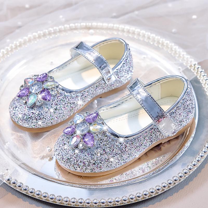 2025 Autumn Girls' Round Toe Rhinestone Princess Dance Shoes with Soft Sole