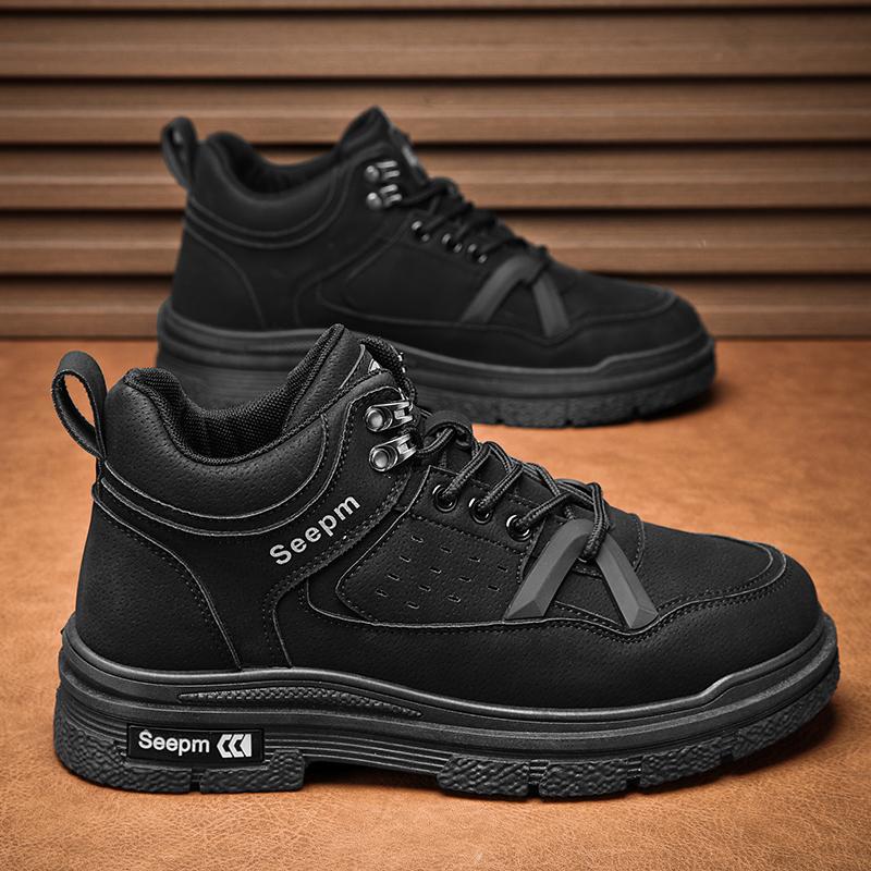 

2025 Новая мужская модная спортивная обувь Мужская обувь для активного отдыха и пешего туризма Повседневные кроссовки Мужская повседневная удобная нескользящая рабочая обувь 44 чёрный