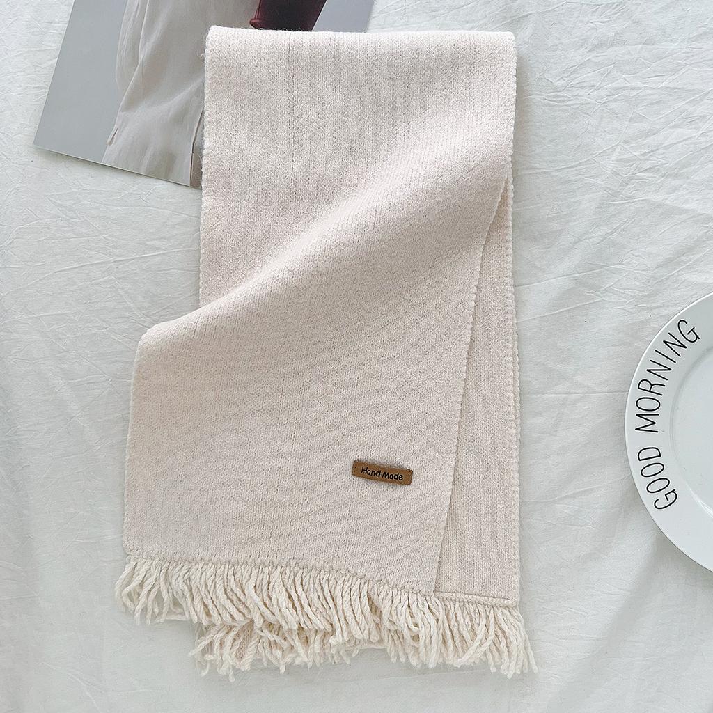 New Korean scarf autumn and winter solid color imitation cashmere warm thickened high-grade knitted scarf foreign-style high-grade