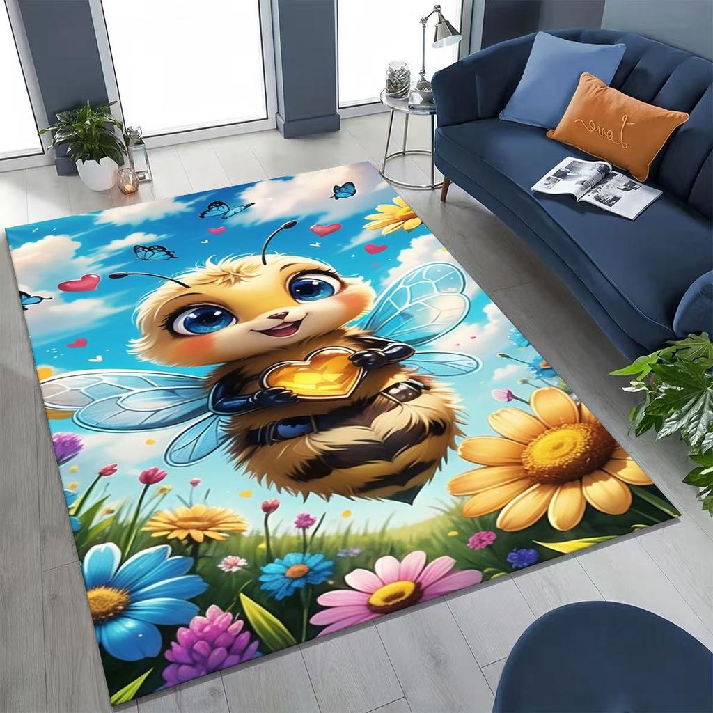 Cute Cartoon Bee HoneyBee Insect Art Rug for Bedroom Living Room Sofa Home Doormat Decor,Large Kids Play Non-slip Floor Mat