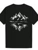 Black/White Mountain Landscape Graphic T-shirt - Lightweight Breathable Polyester Tee for Outdoor Adventures