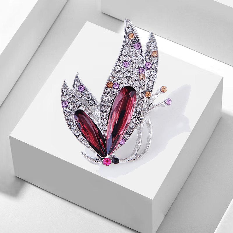 Korean Style Purple Crystal Butterfly Brooch for Women
