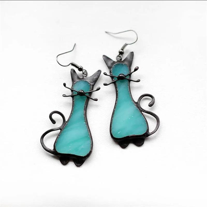 

Unique Design Blue Cat Resin Drop Earrings For Women Charm Girls Leisure Party Zircon синий