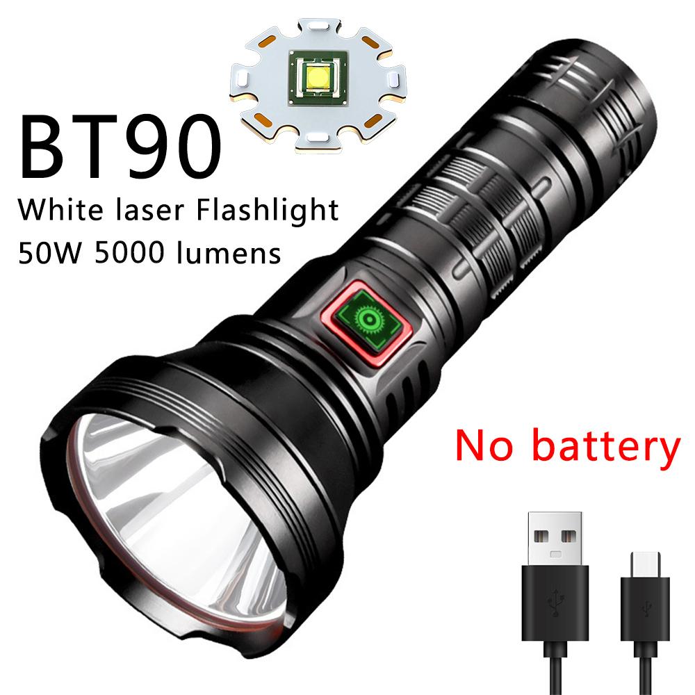 XIWANGFIRE BT90 5000lm LED Torch 50W Powerful Strong Light Long Range Flashlight USB C Rechargeable 18650/26650 Charging Torch