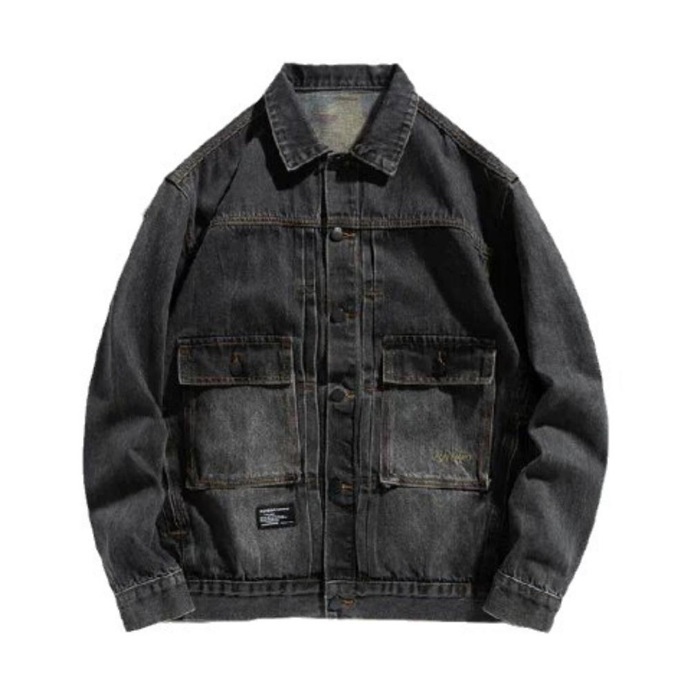 Thick Denim Jacket Men'S Loose Trendy Tooling Jacket Large Size Men'S Black Trendy Denim