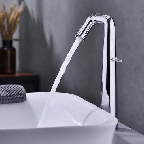 Gold & Black Tall Bathroom Faucet - Rotating Brass Basin Mixer, Hot/Cold Water Tap