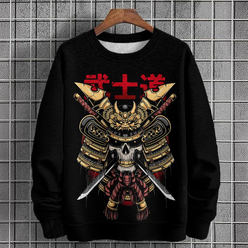 Vintage Herren Sweatshirt Kriegermaske 3D-Druck Langarm T-Shirt Herbstmode Hoodies Herrenbekleidung Übergroßer Hoodie Pullover