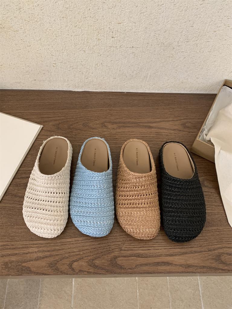 Fashion Weave Women Flats Slippers Elegant Shallow Mules Shoes Summer New Fashion Flip Flops 2025 Walking Cozy Soft Sandalias De Mujer