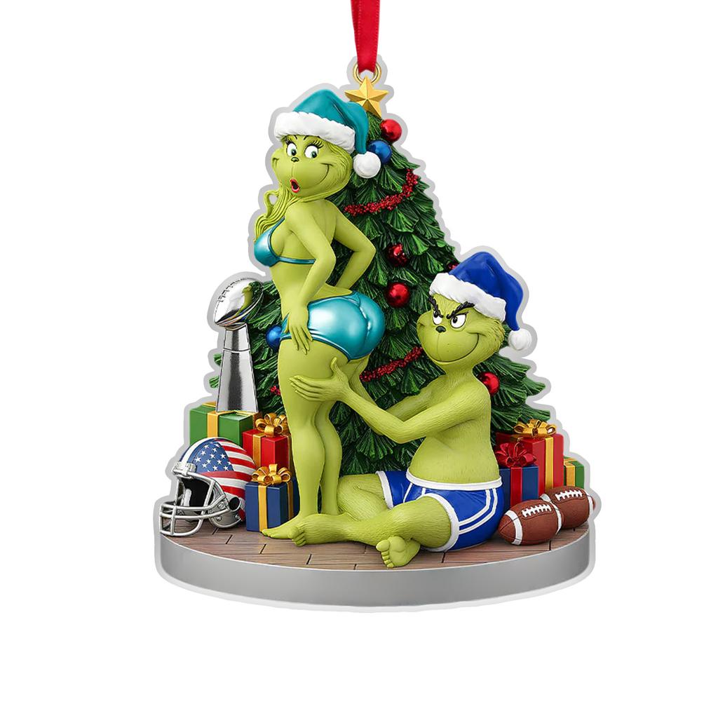 Personalized Couple Christmas Figurines, 2D Flat Green Christmas Couple Figurines, A Fun Anniversary Gift For Husbands And Wives.