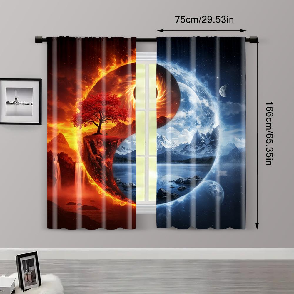 2pc, Curtains Yin and Yang Polyester,Without Electricity Festive Holiday Suitable for Holiday Parties, Home Decor