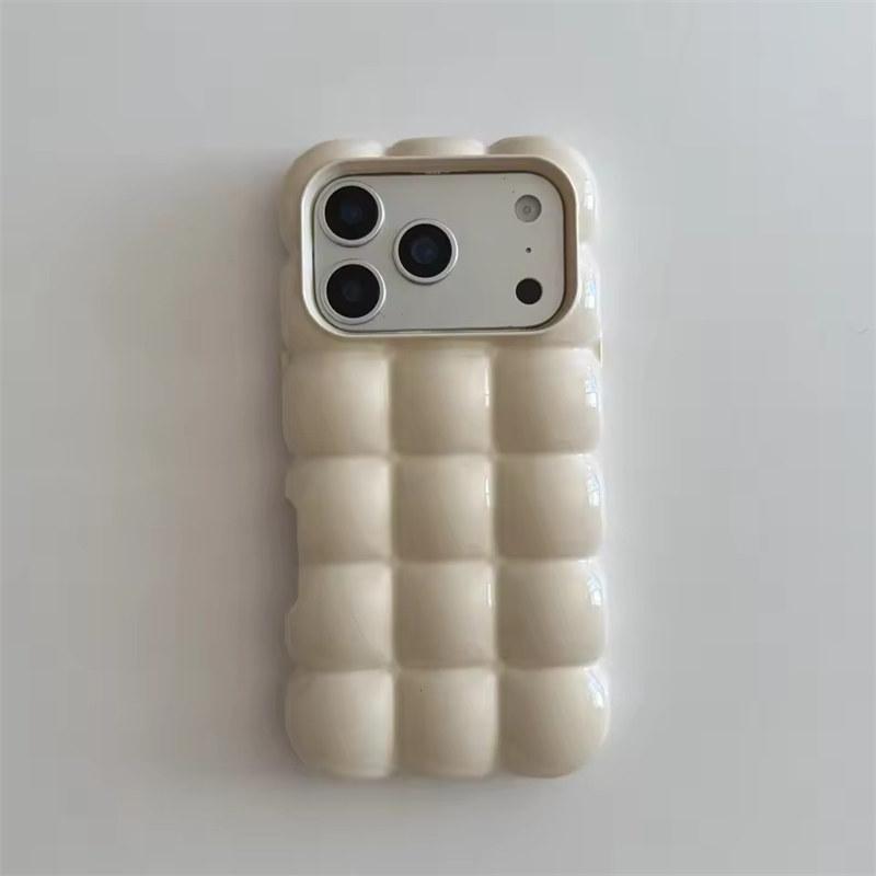 

3D Блоки Решетка Мягкий ТПУ Чехол Для Телефона Для iPhone 17 14 13 12 15 16 Pro Max 11 Яичные Пирожные Однотонный Ударопрочный Защитный Чехол iPhone 17 Pro Max белый