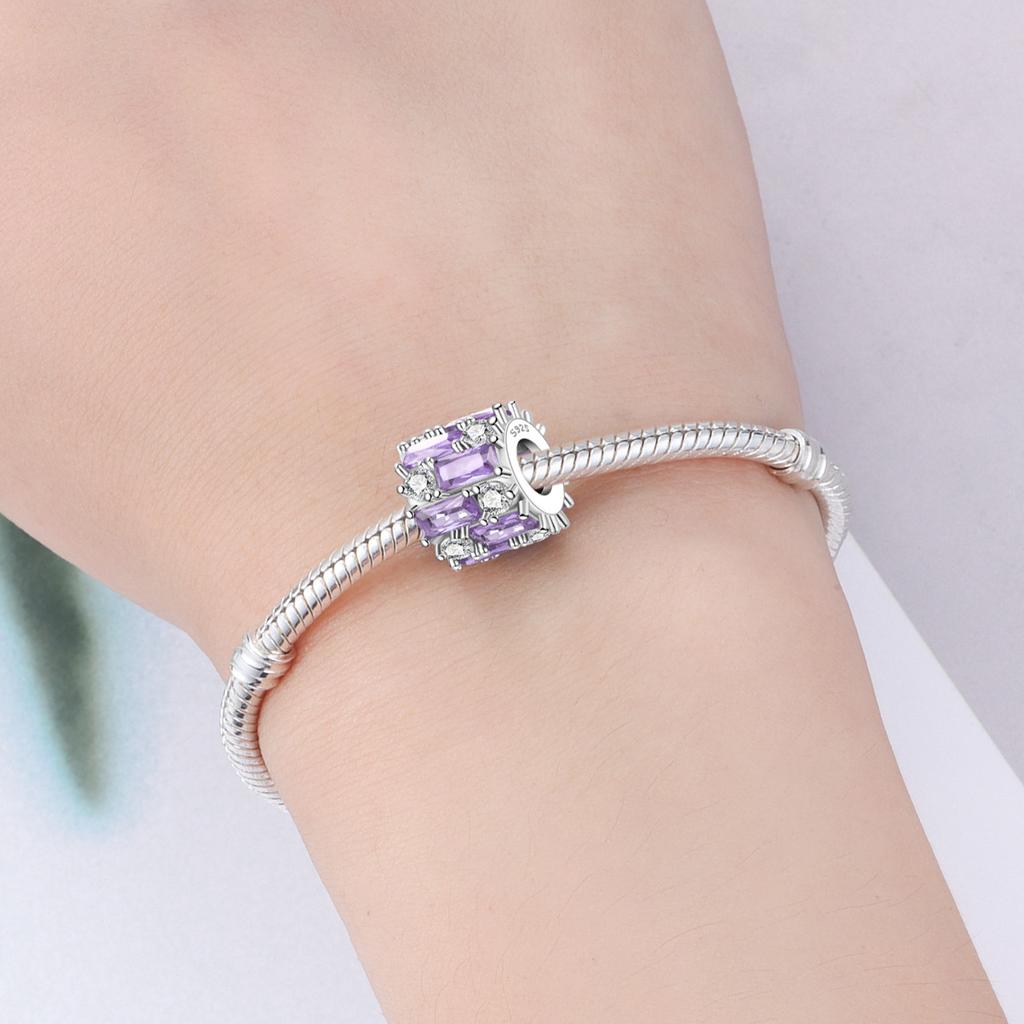 PANPOKI Copper Metal Elegant Purple Zircon Bead Components Authentic Original Pendant Bead Components Bracelet High Quality Fine Jewelry Charm Bead
