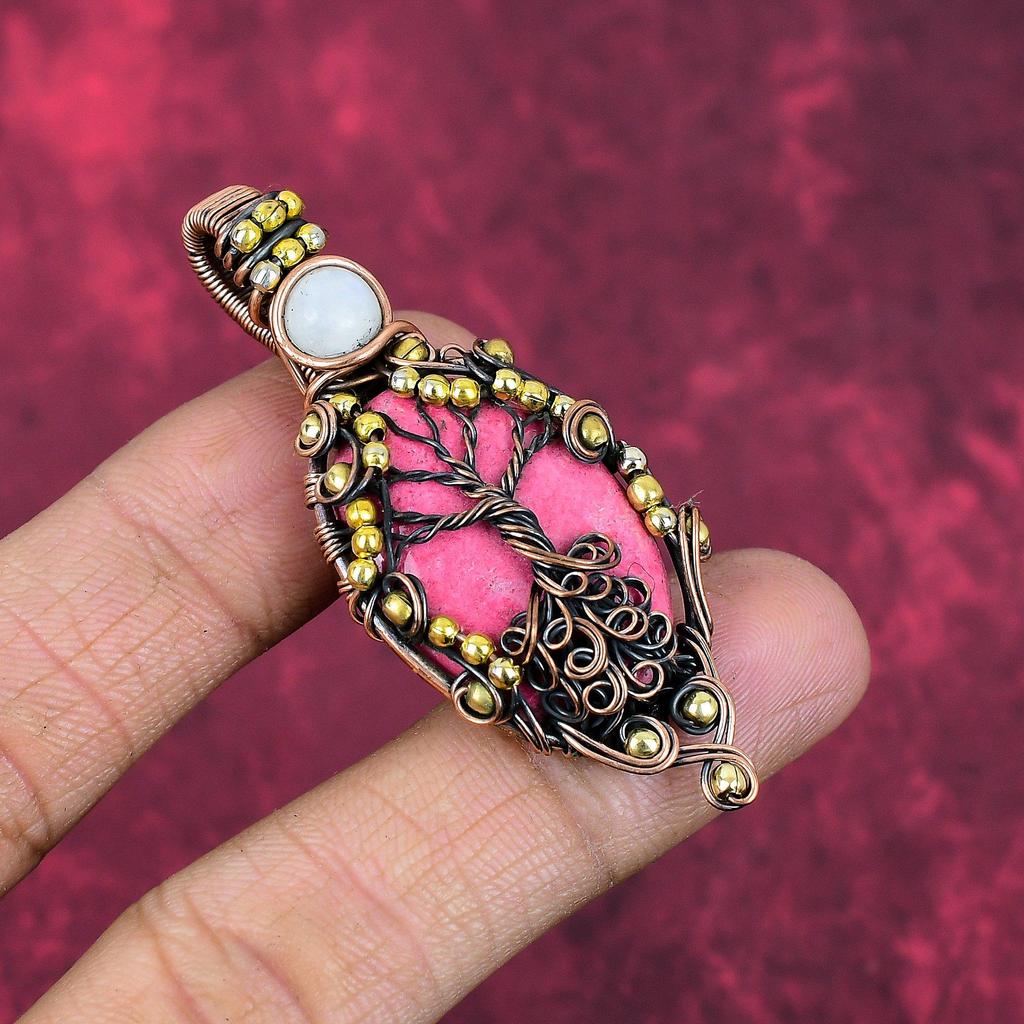 Tree of life thulite pendant copper wire wrapped pendant gemstone jewelry rainbow moonstone pendant handmade copper jewelry gifts for mother