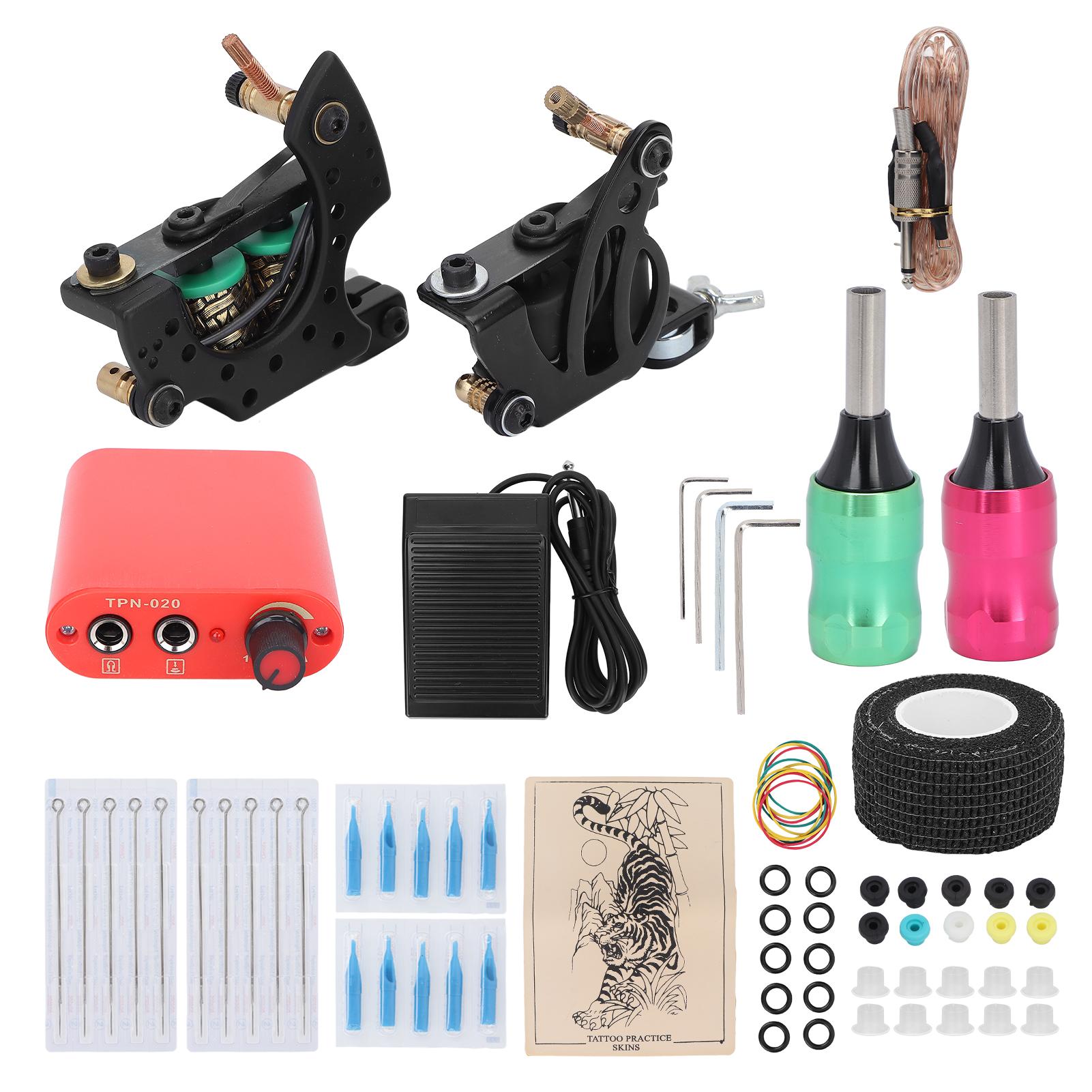 

Полный набор для татуировки Liner Shader Tattoo Coil Machine Power Supply Foot Pedal Needles Tips Tattoo EU Plug