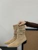 Frosted Suede Western Cowboy Boots Women's Retro Thick Heel Medium Boots High Heel Sleeve Stacking Boots
