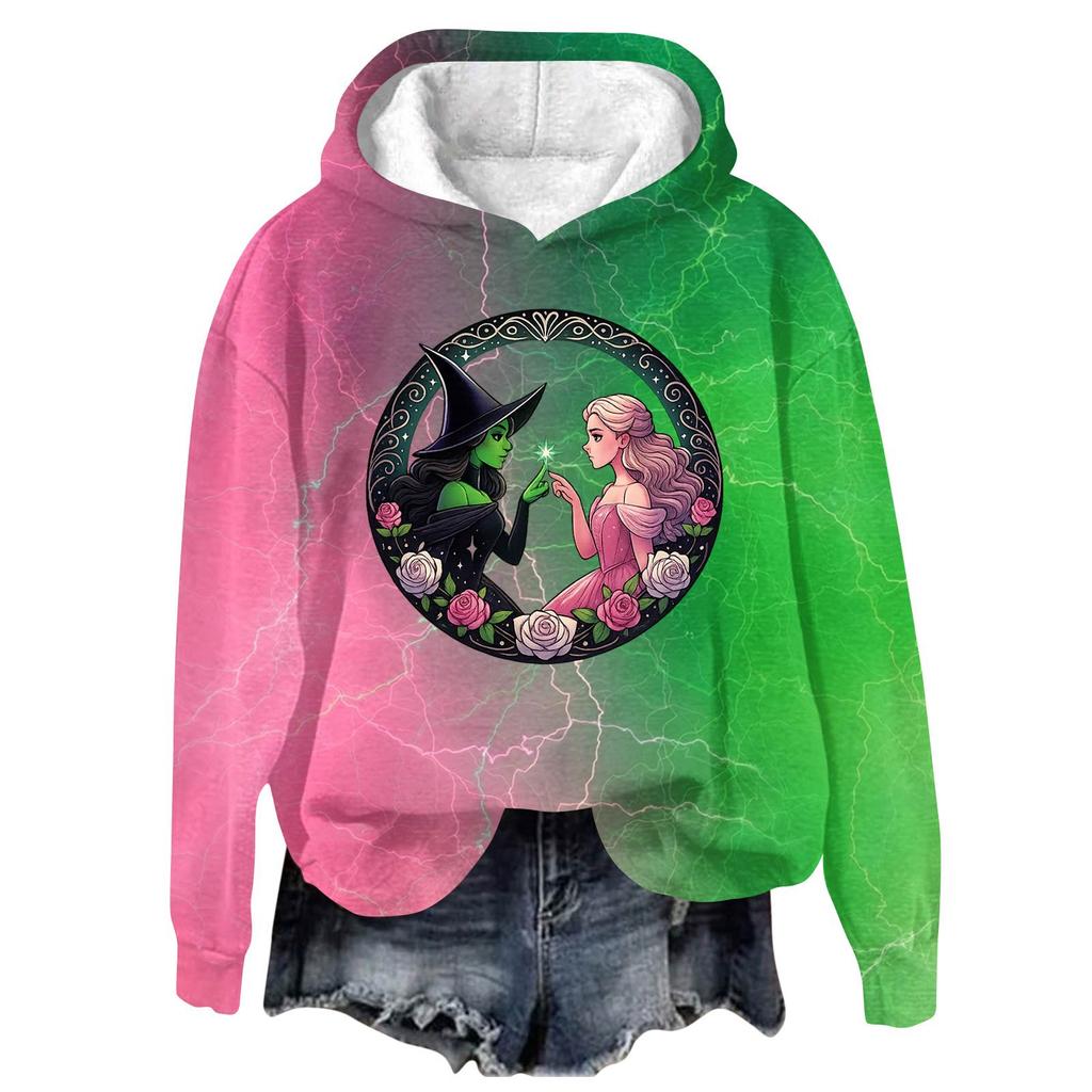 Women's Fashionable Casual Oversized Long-Sleeved Hooded Print Pullover Sweatshirt