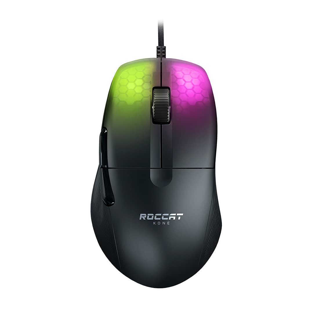 

ROCCAT Kone Pro Wired Gaming Mouse, Black, Optical, 19K Gold, Optical Switches, Side Buttons, Lightweight 66g, PTFE, Reflex, RGB, German Design